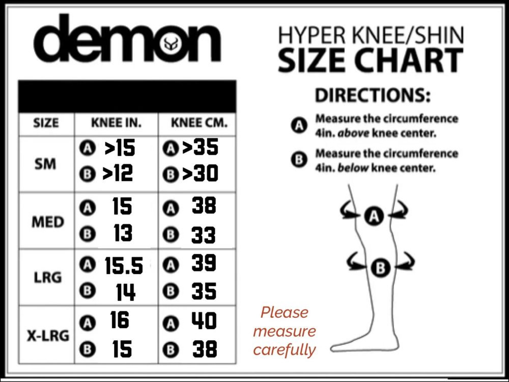 Demon Hyper Knee Shin Pads size chart