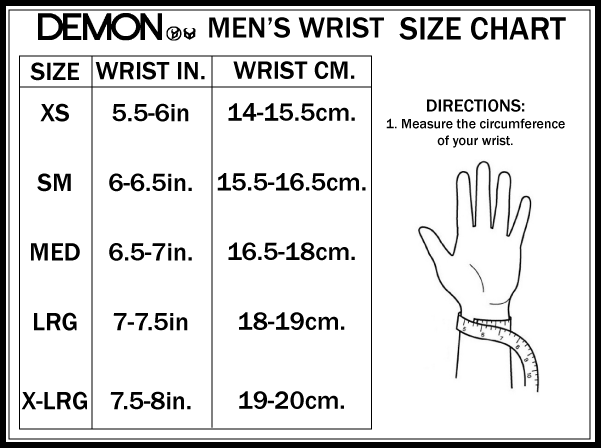 Demon Men Wrst Size Chart